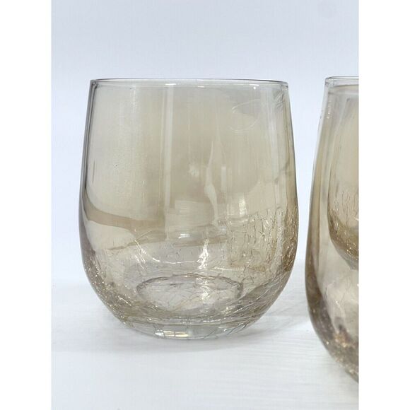 Pier 1 One Crackle Old Fashioned Lowball Glasses Golden Luster Amber Set Of 3 - Picture 5 of 7